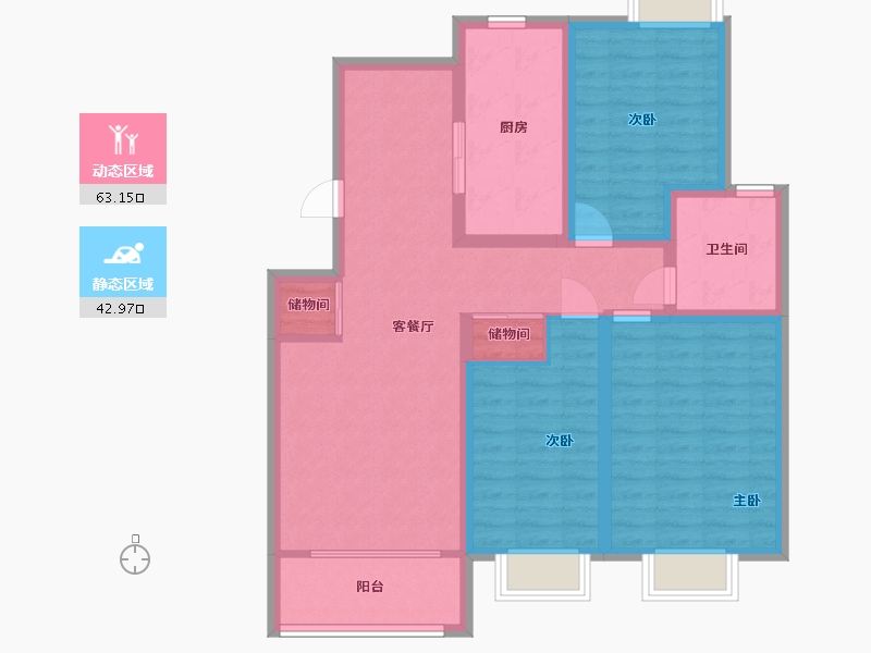 江苏省-淮安市-阅淮苑-94.40-户型库-动静分区