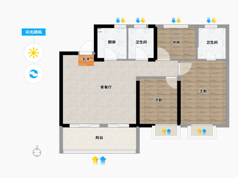 江苏省-常州市-港龙紫御府-86.00-户型库-采光通风