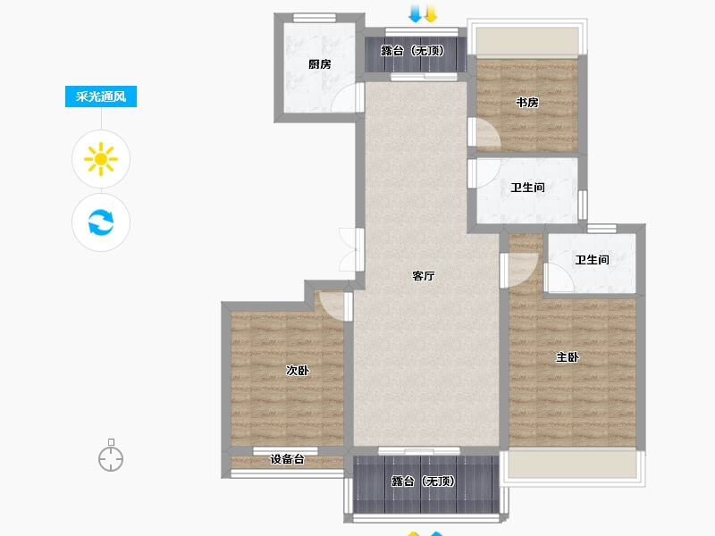 浙江省-杭州市-龙山公馆-93.87-户型库-采光通风