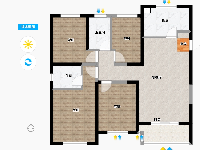 江苏省-常州市-7区上东住宅-101.00-户型库-采光通风