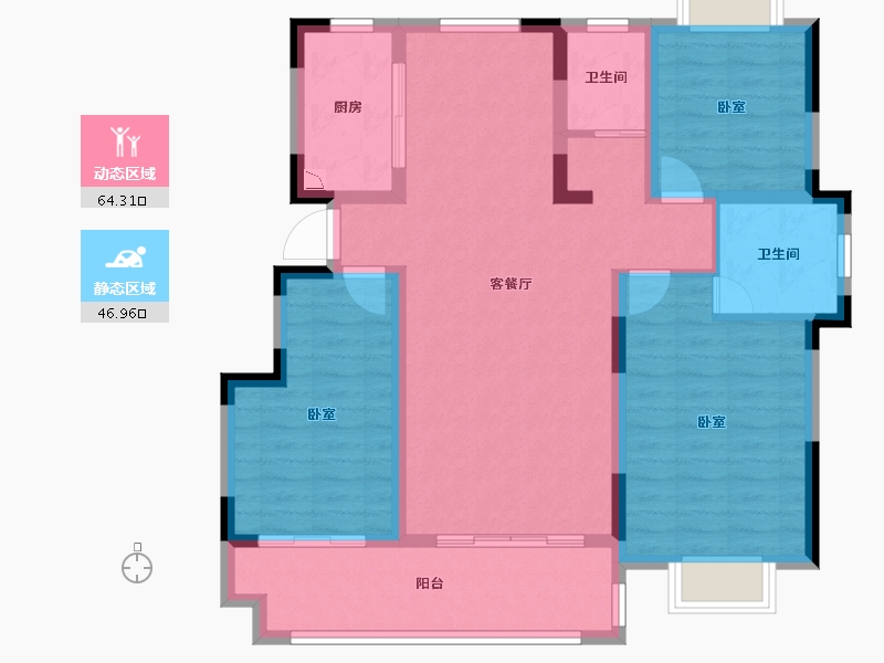 安徽省-淮南市-华城舜山名邸-99.47-户型库-动静分区