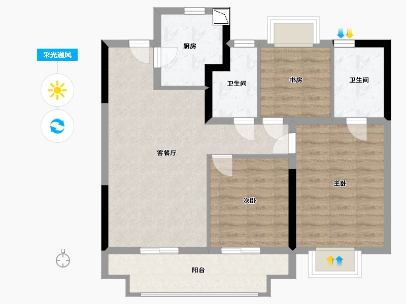 江苏省-南通市-天安 · 逸品花园-76.00-户型库-采光通风