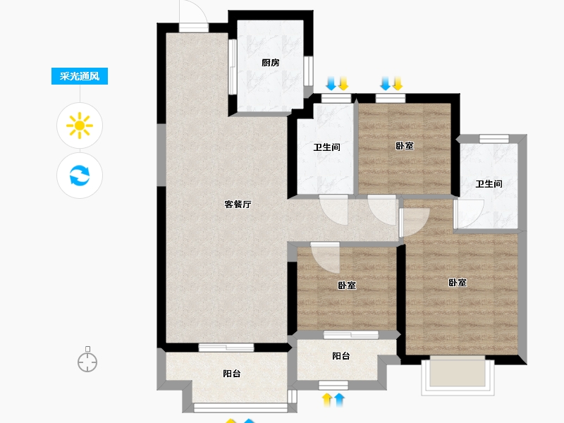 浙江省-嘉兴市-汇景悦湖-72.58-户型库-采光通风