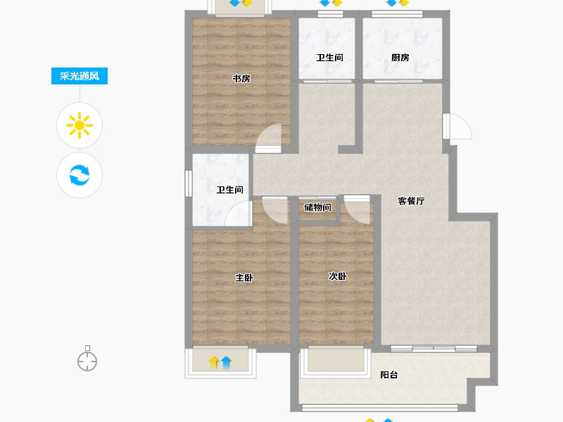 江苏省-徐州市-朋湖苑-98.00-户型库-采光通风