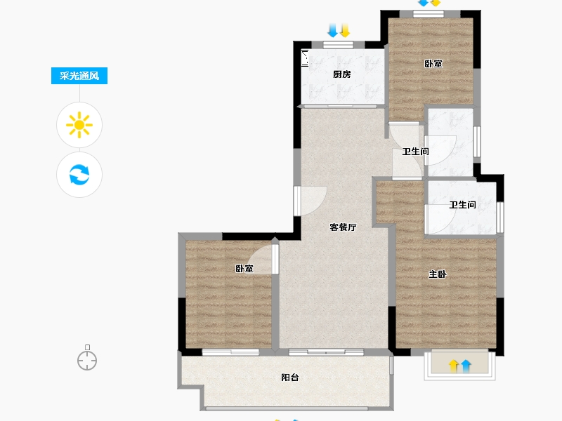 浙江省-宁波市-明洲锦绣桃源-93.00-户型库-采光通风