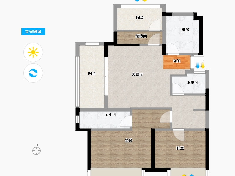 江苏省-苏州市-象屿名俊豪庭-78.89-户型库-采光通风