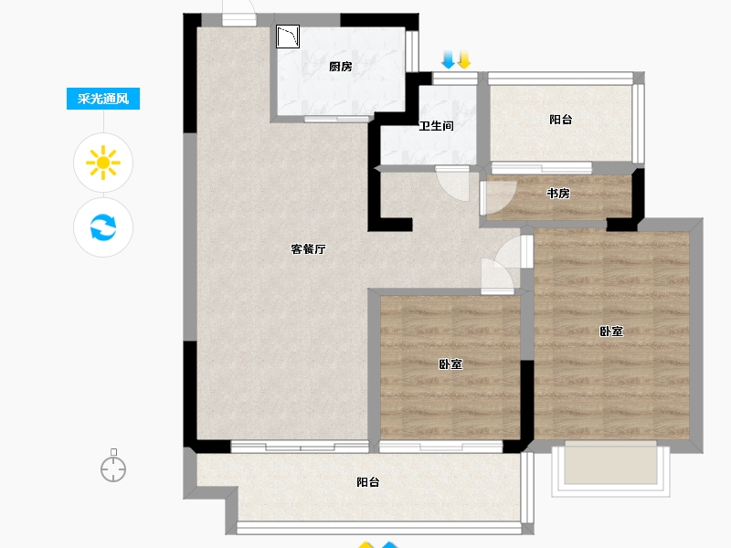 浙江省-宁波市-锦绣东方·国风小镇-70.99-户型库-采光通风