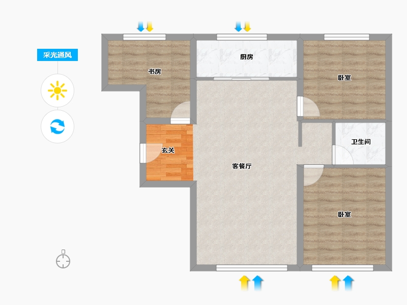 新疆维吾尔自治区-乌鲁木齐市-西山大学城翰岭佳苑-76.38-户型库-采光通风