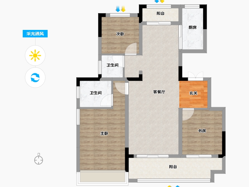 安徽省-滁州市-北京城房时代庄园-95.00-户型库-采光通风