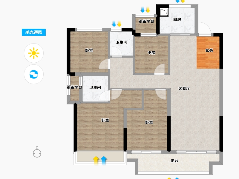 浙江省-湖州市-融创樾宸府-104.00-户型库-采光通风