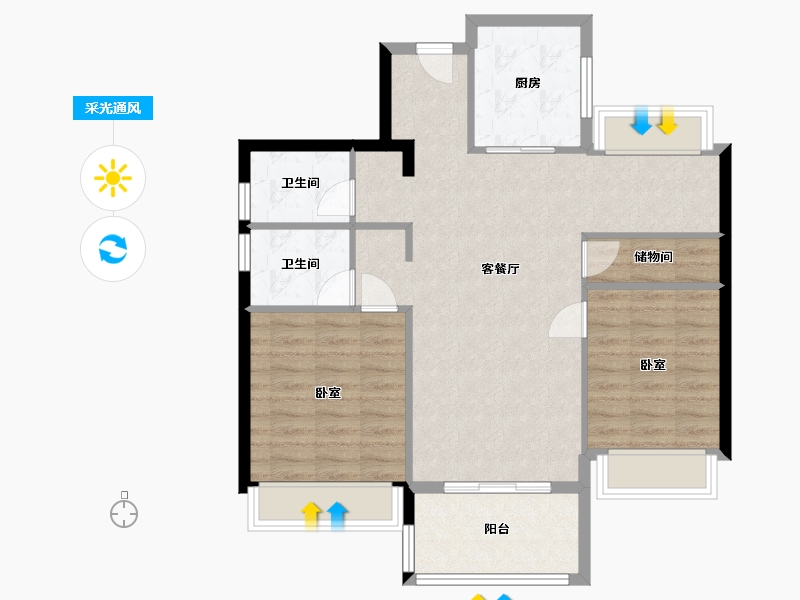 浙江省-杭州市-杭州湾世纪城-84.20-户型库-采光通风