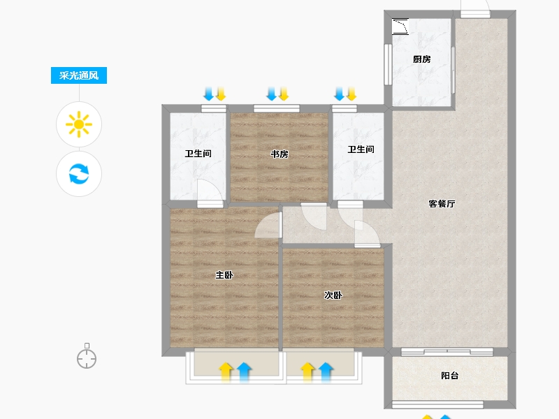 河北省-保定市-碧桂园清苑新城-84.01-户型库-采光通风