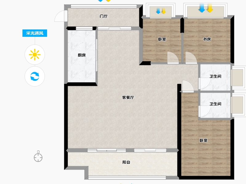 浙江省-杭州市-杭州湾世纪城-115.12-户型库-采光通风