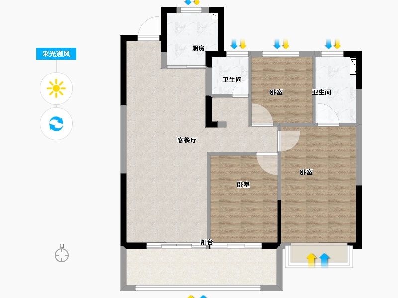 浙江省-金华市-永康一方万达广场-94.96-户型库-采光通风