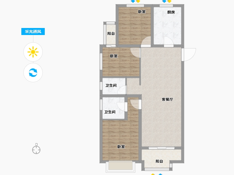 浙江省-宁波市-雅戈尔壹号-90.00-户型库-采光通风