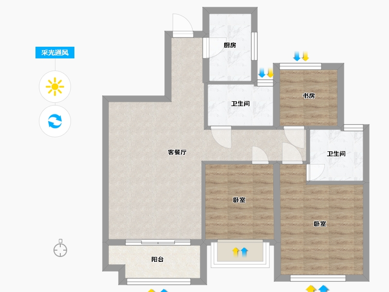 浙江省-杭州市-德信海德公园-68.63-户型库-采光通风