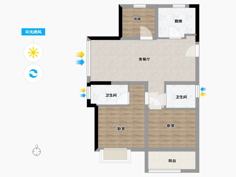 浙江省-嘉兴市-新城中骏·悦隽半岛-70.01-户型库-采光通风