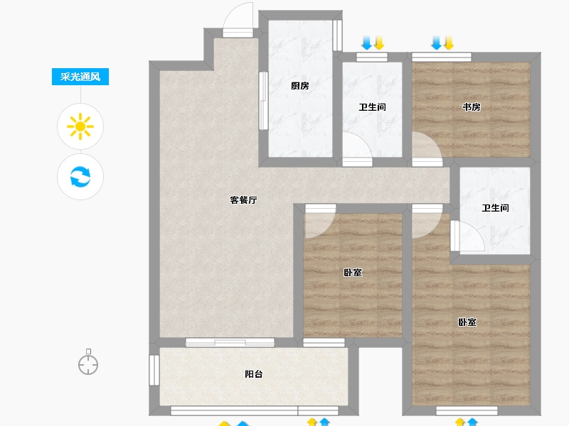 陕西省-渭南市-富平富秦馨苑-77.97-户型库-采光通风