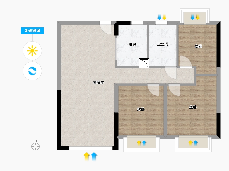 江苏省-南通市-首开紫宸江湾-74.00-户型库-采光通风