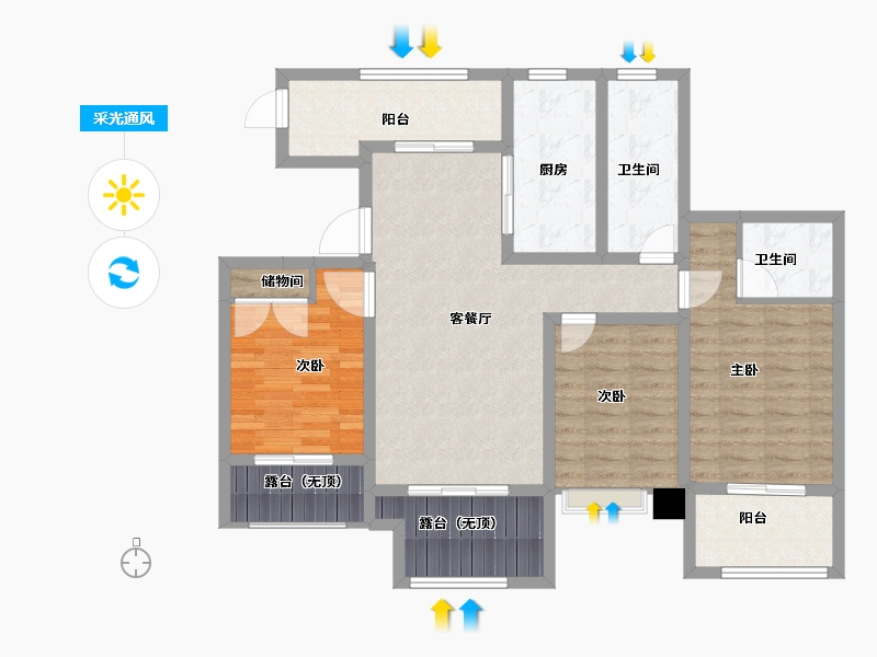 江苏省-扬州市-光明·朗悦华府-101.00-户型库-采光通风