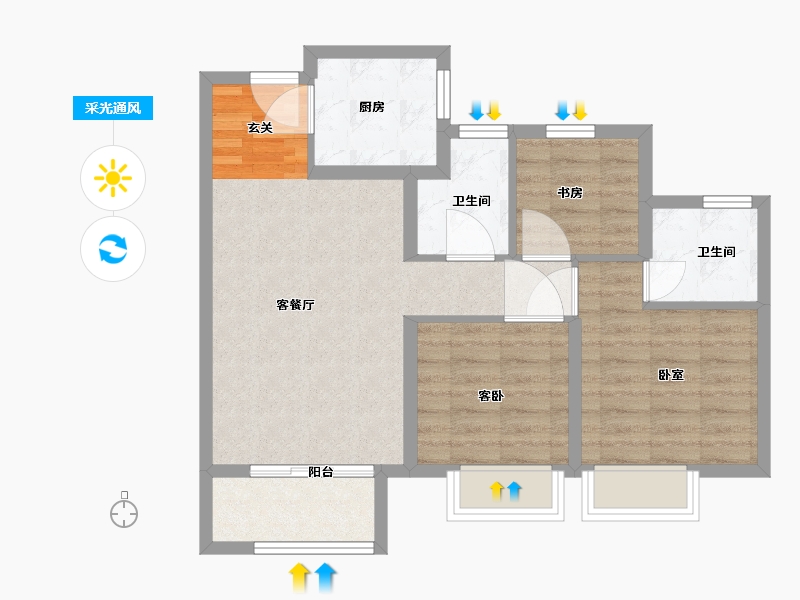 浙江省-嘉兴市-新城中骏·悦隽半岛-70.01-户型库-采光通风