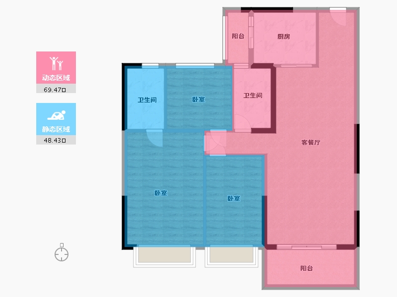 宁夏回族自治区-银川市-恒大城市小镇･珺睿府-107.00-户型库-动静分区