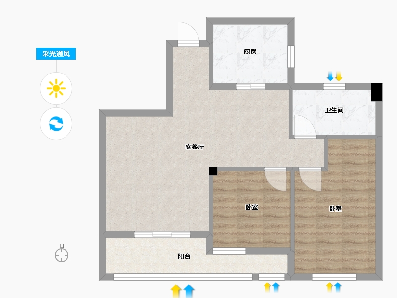 浙江省-宁波市-丹桂花园二期-70.02-户型库-采光通风