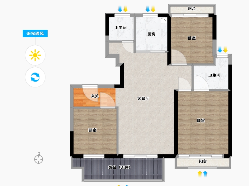 江苏省-苏州市-文锦云庭-88.00-户型库-采光通风