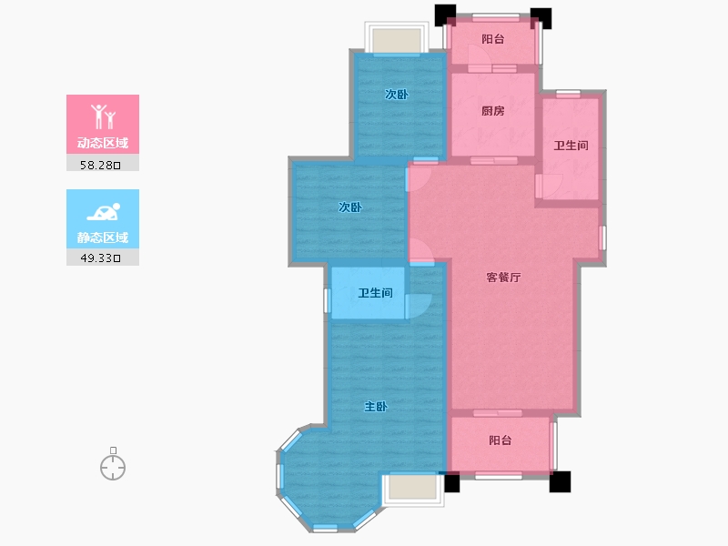 江苏省-淮安市-御景天成花苑-95.56-户型库-动静分区