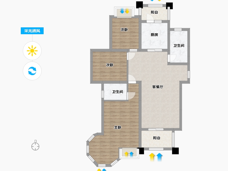 江苏省-淮安市-御景天成花苑-95.56-户型库-采光通风