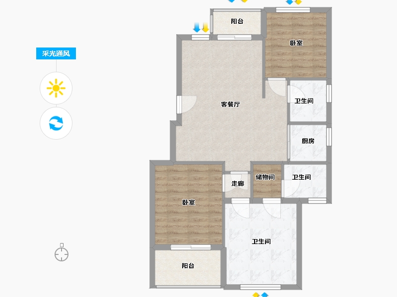 浙江省-温州市-楠溪云岚-81.00-户型库-采光通风