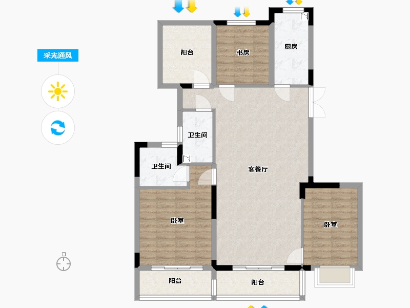 浙江省-湖州市-湖州恒大悦龙台-105.00-户型库-采光通风