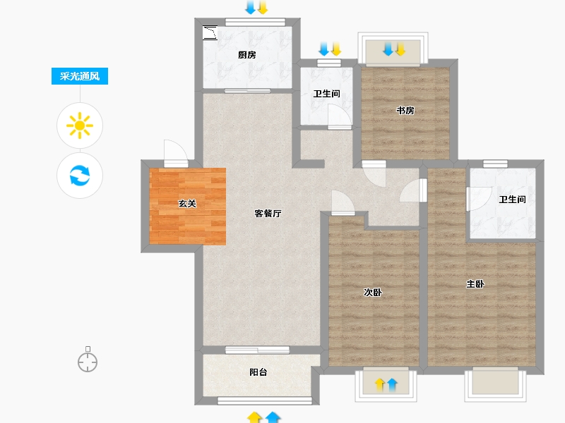 江苏省-淮安市-昌兴壹城-92.00-户型库-采光通风