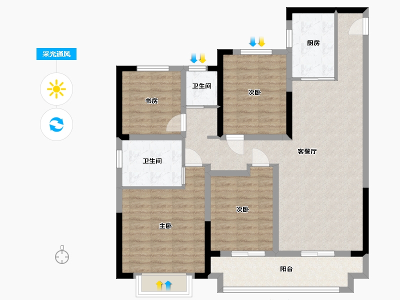 江苏省-淮安市-中梁·玖龙首府-104.00-户型库-采光通风