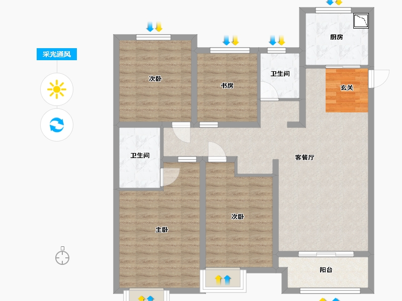 江苏省-淮安市-昌兴壹城-104.77-户型库-采光通风