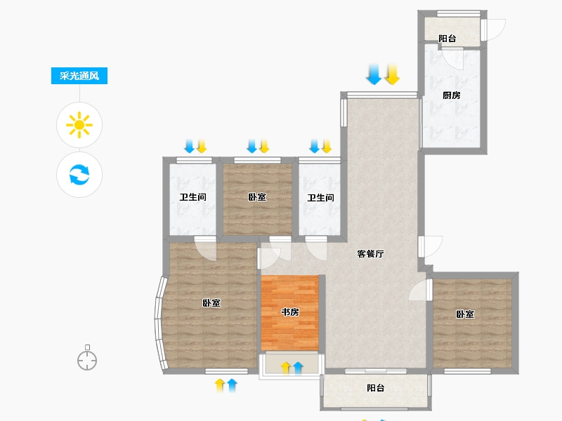 浙江省-温州市-润地巴厘九墅-104.00-户型库-采光通风