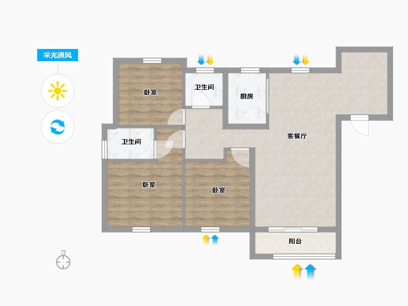 浙江省-温州市-宏地东瓯壹号-80.00-户型库-采光通风