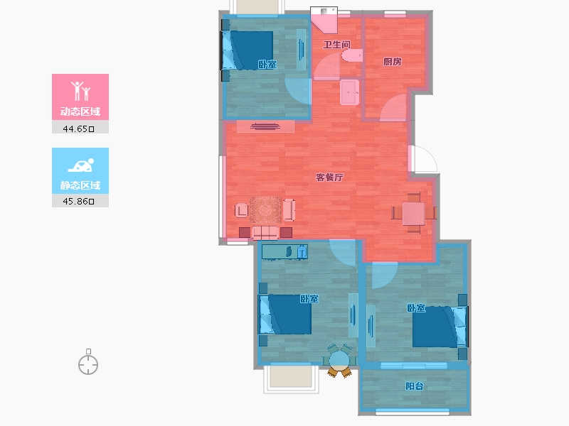 江苏省-扬州市-光明·朗悦华府-82.00-户型库-动静分区