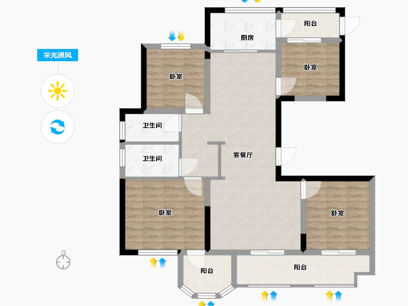 浙江省-温州市-三江立体城·凌江庭住宅-104.00-户型库-采光通风