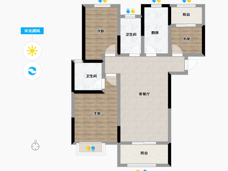 江苏省-扬州市-佳源桂府-88.99-户型库-采光通风