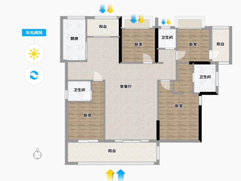 浙江省-杭州市-杭州湾世纪城-128.14-户型库-采光通风