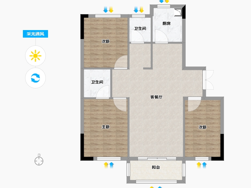 江苏省-徐州市-南湖御景-96.90-户型库-采光通风