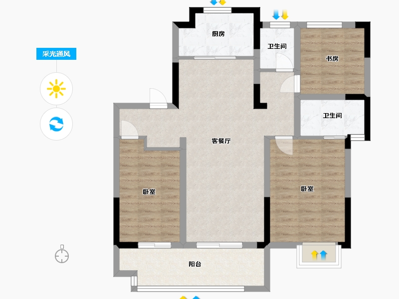 浙江省-宁波市-新力·帝泊湾-87.00-户型库-采光通风