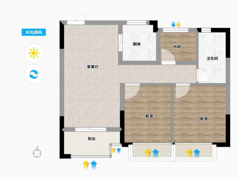 浙江省-嘉兴市-杨柳郡-62.00-户型库-采光通风