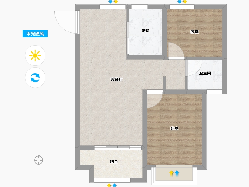 江苏省-南京市-荣盛花语馨城-60.00-户型库-采光通风