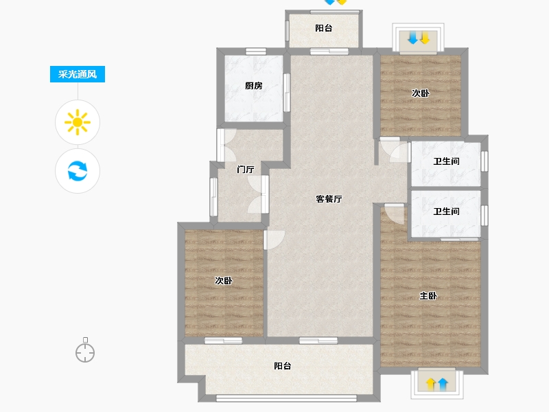 江苏省-南通市-上锦花园-104.00-户型库-采光通风