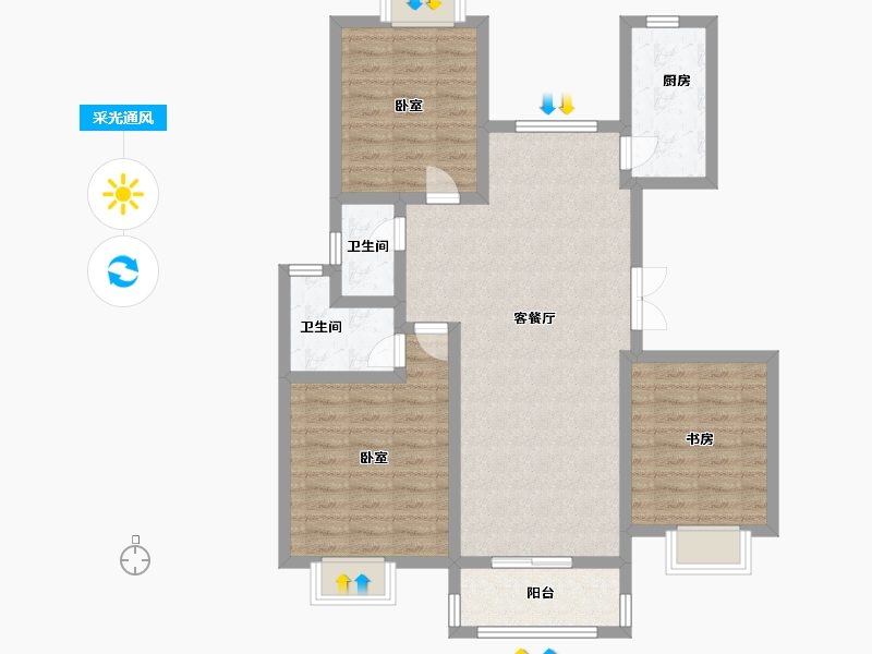 江苏省-扬州市-城建九境融园-92.00-户型库-采光通风