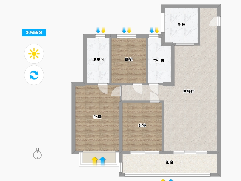 江苏省-苏州市-金地自在春晓花园-85.00-户型库-采光通风