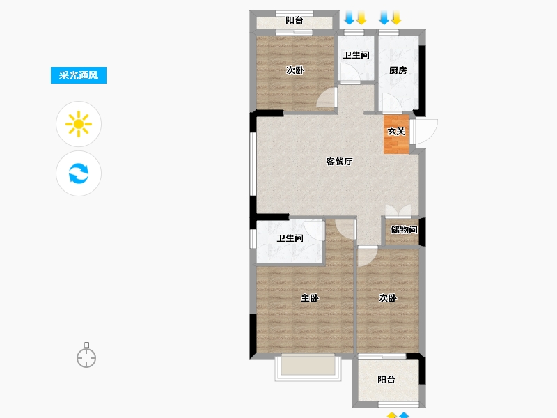 浙江省-台州市-中盛君庭-82.00-户型库-采光通风