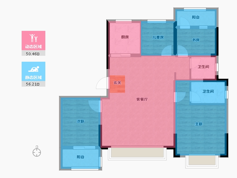 浙江省-台州市-万科十里观邸-95.49-户型库-动静分区